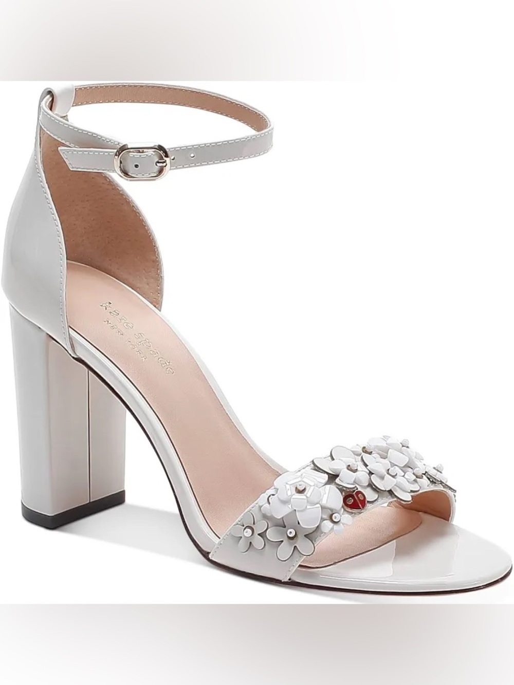 Kate Spade New York Paradisi Sandals Size 8 B 3D Floral Ladybug Off White Heels